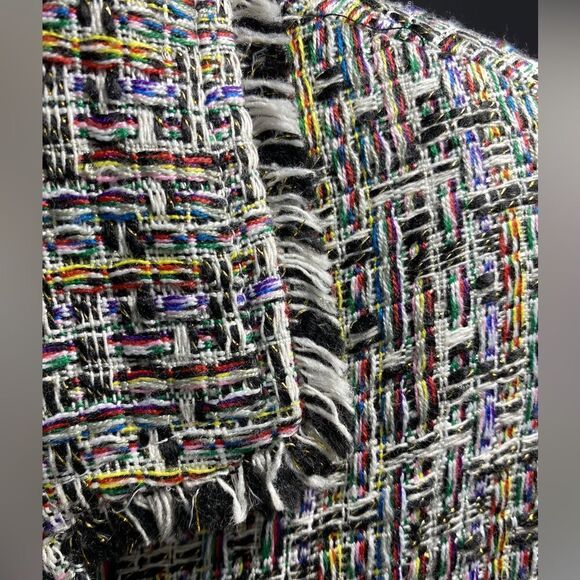 𝅺jacket Society cropped tweed Lurex fringe gold buttons tailored blazer Sz S - Picture 6 of 15